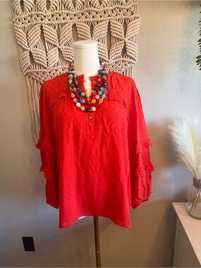 NWT Loft Red Women's Ruffle Sleeve Blouse (Necklace not included)